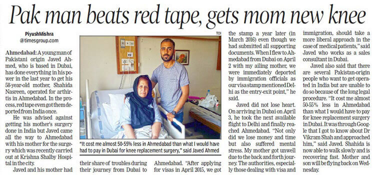 Pakistani National gave new lease of life to his mom via Knee Replacement Surgery