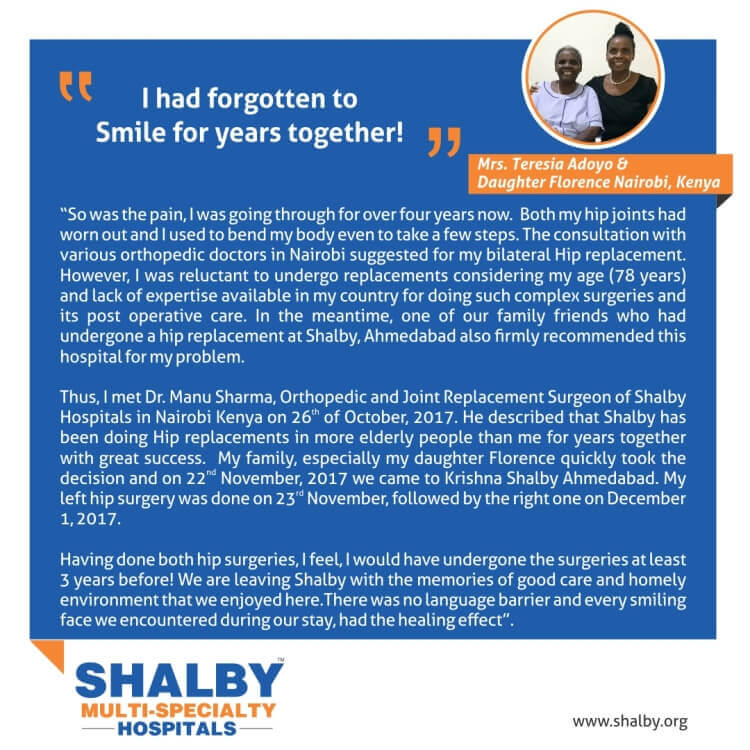 Hip Joint Replacement, Mrs. Teresia Adoyo, Patient Speaks, Shalby