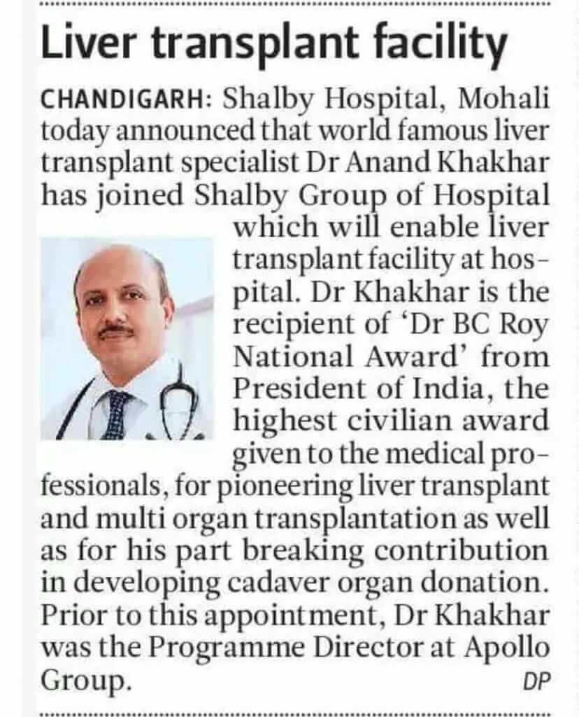 Liver Transplant Now Available at Shalby Hospital under world famous  liver transplant specialist Dr. Anand Khakhar