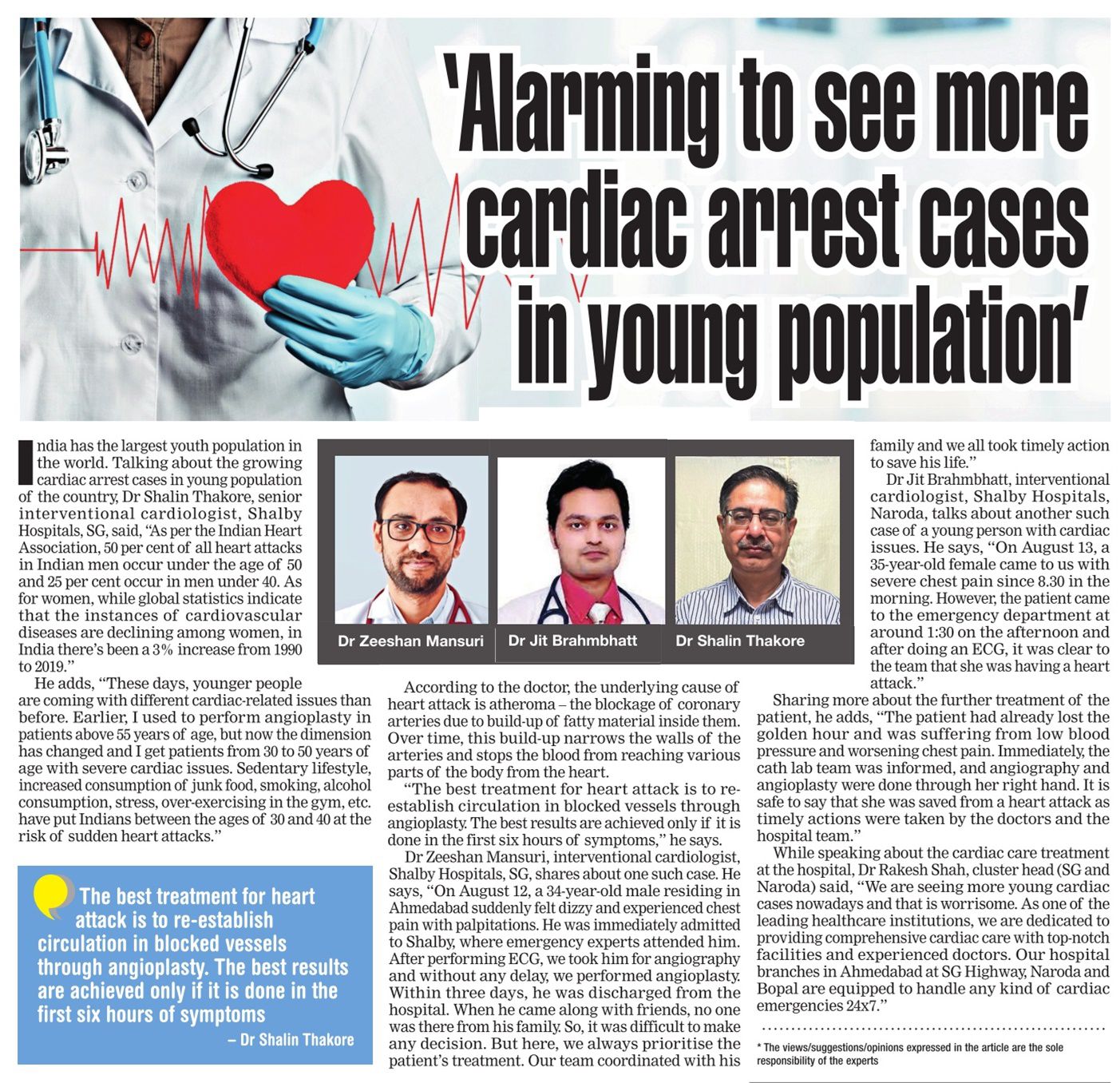 An Article was Published in Ahmedabad Times on the Occasion of World Heart Day to Spread Awareness about Young Indians getting succumbed to Sudden Cardiac Arrests.