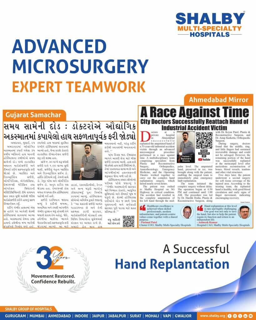 A Race Against Time: Shalby Hospital Doctors Successfully Perform Hand Replantation for Industrial Accident Victim